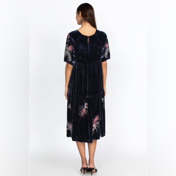 Johnny Was Tiarei Raglan Tiered Floral Embroidered crushed Velvet Midi Dress xl - Picture 3 of 12
